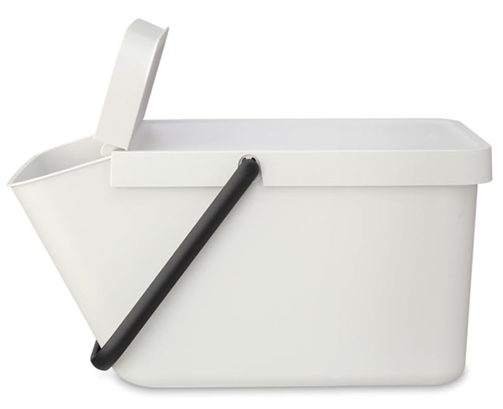 Brabantia Sort & Go Stackable 5.3 Gallon Recycling Wastebasket (Light Gray) Flat Top Trash Can With Carry Handle, Storage Bin, P